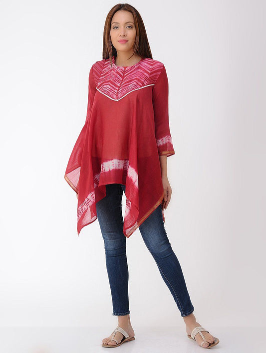 Zigzag drape top - Red Top Sonal Kabra Sonal Kabra Buy Shop online premium luxury fashion clothing natural fabrics sustainable organic hand made handcrafted artisans craftsmen